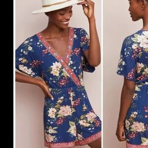 Farm Rio for Anthropologie Estelle‎ Floral Jersey Romper size S